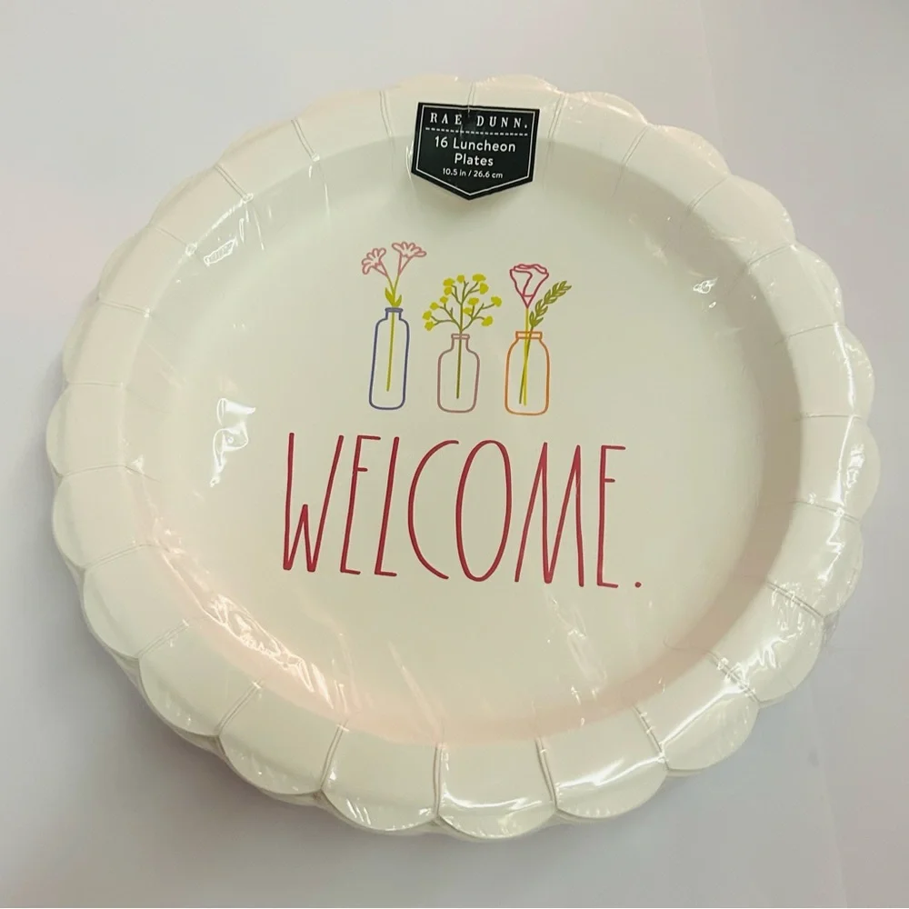 New 16 Rae Dunn Paper Luncheon Plates WELCOME. in Red 10.5